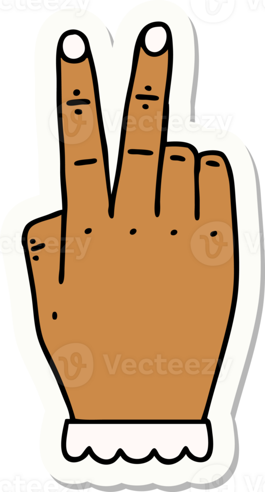 sticker of a hand raising two fingers gesture png