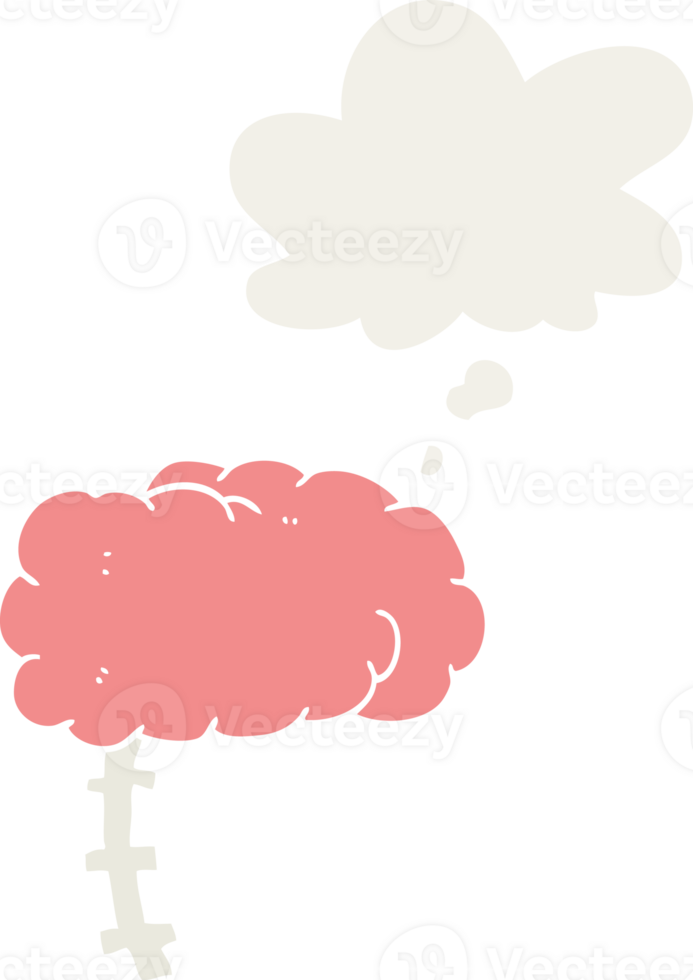 cartoon brain with thought bubble in retro style png