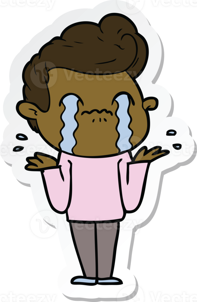 sticker of a cartoon man crying png