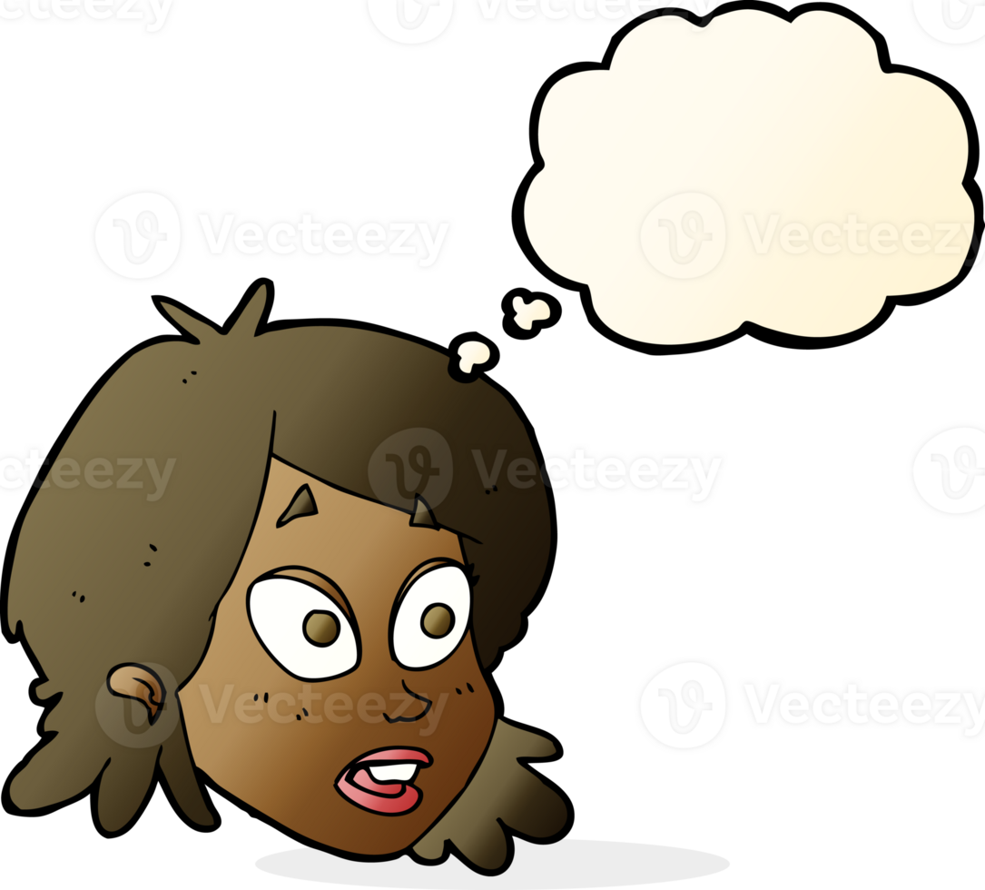 cartoon female face with surprised expression with thought bubble png