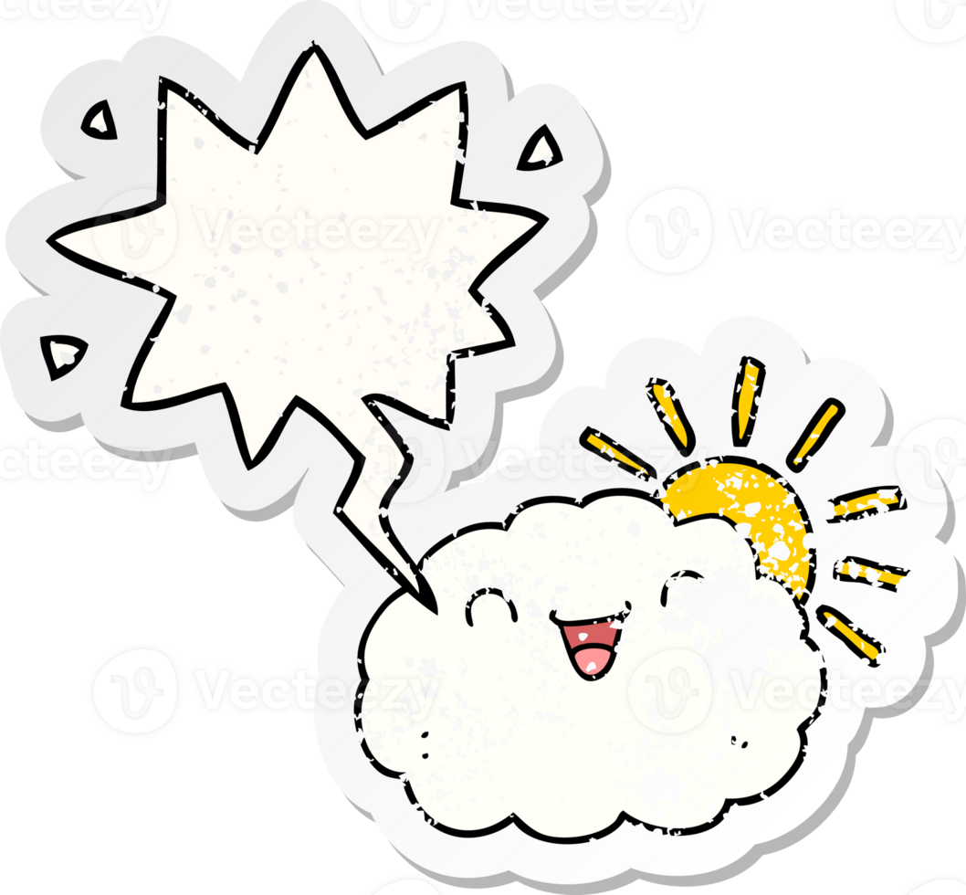 happy cartoon cloud with speech bubble distressed distressed old sticker png