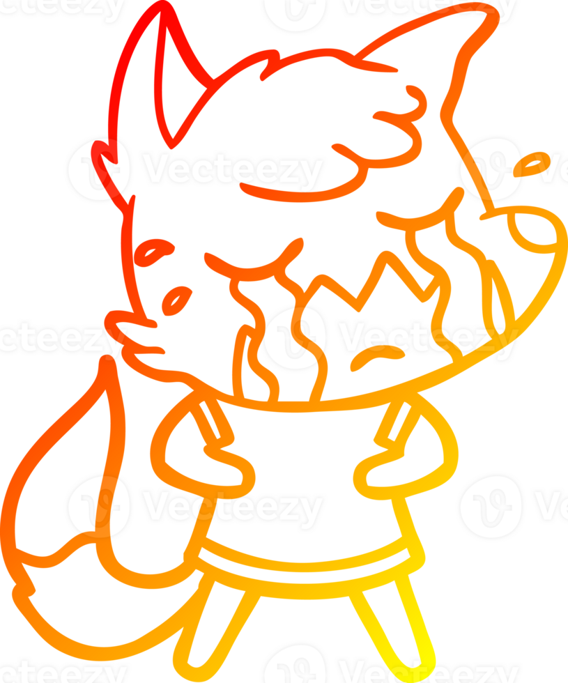 warm gradient line drawing of a crying fox cartoon png