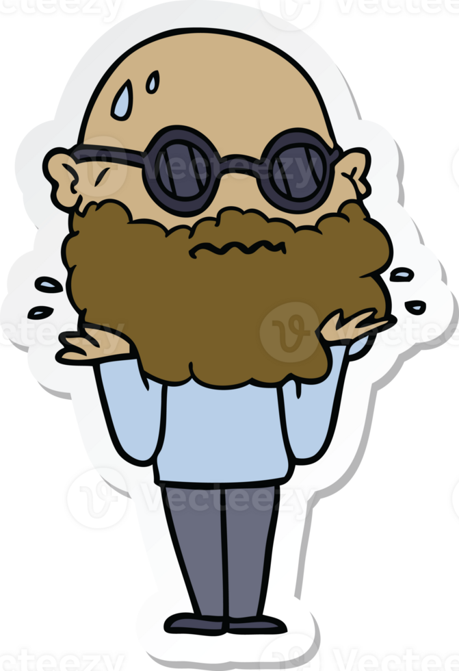 sticker of a cartoon worried man with beard and sunglasses png