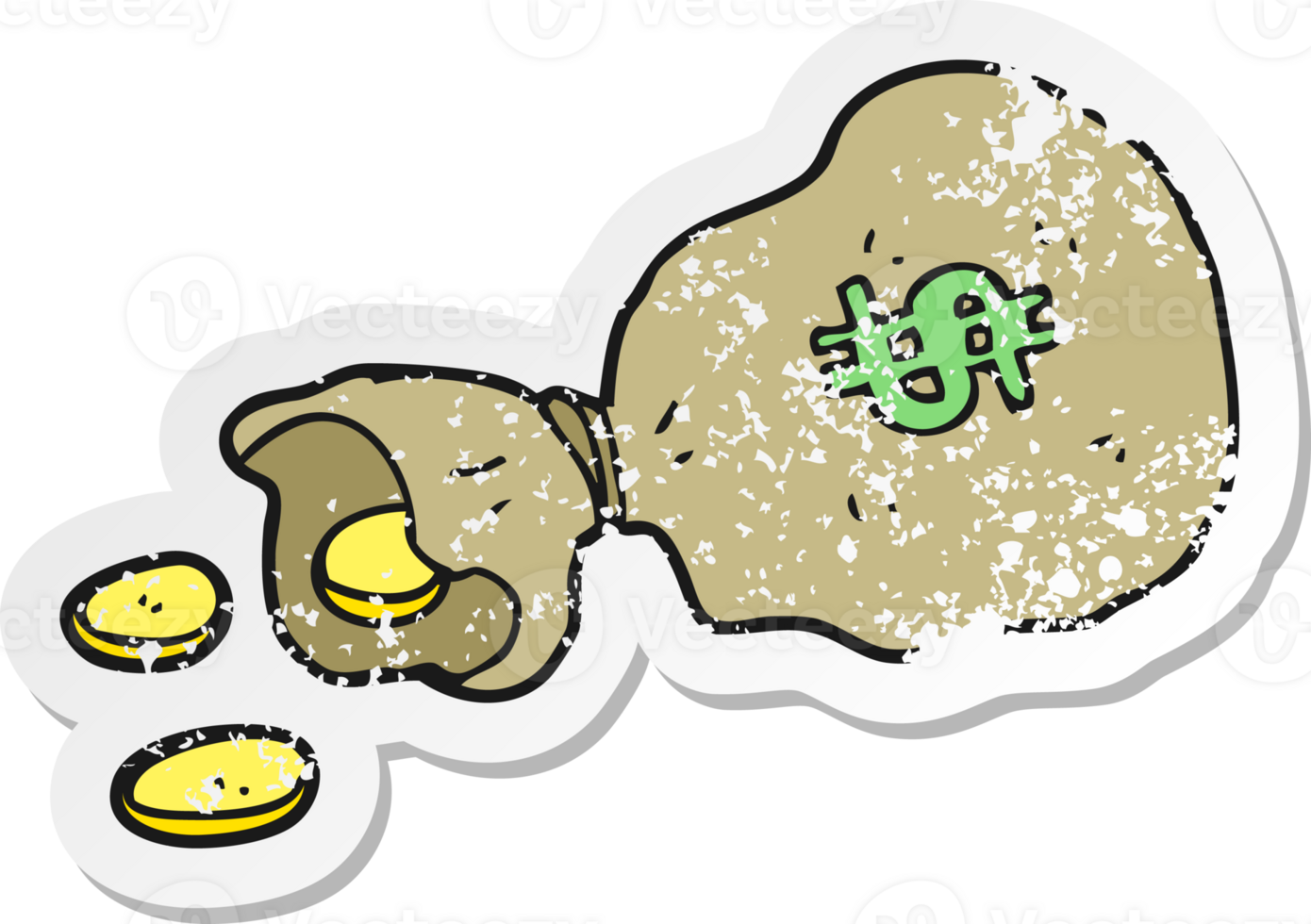 retro distressed sticker of a cartoon bag of money png