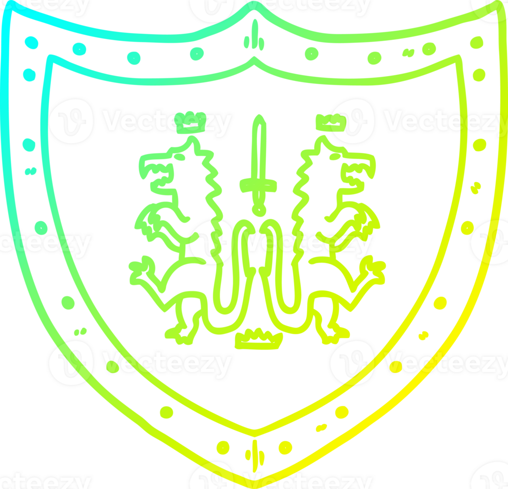 cold gradient line drawing of a cartoon heraldic shield png
