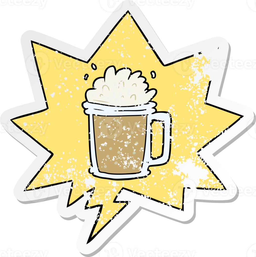 cartoon pint of ale with speech bubble distressed distressed old sticker png