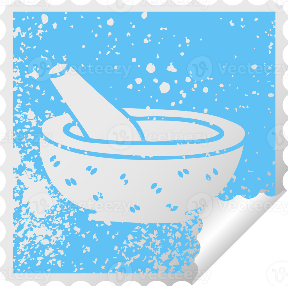 distressed square peeling sticker quirky symbol pestle and mortar png
