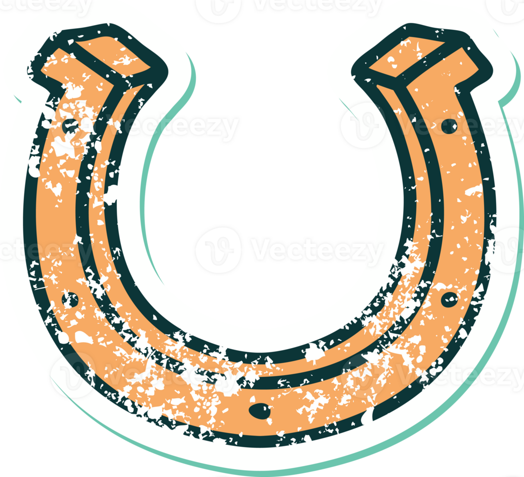 iconic distressed sticker tattoo style image of a horse shoe png