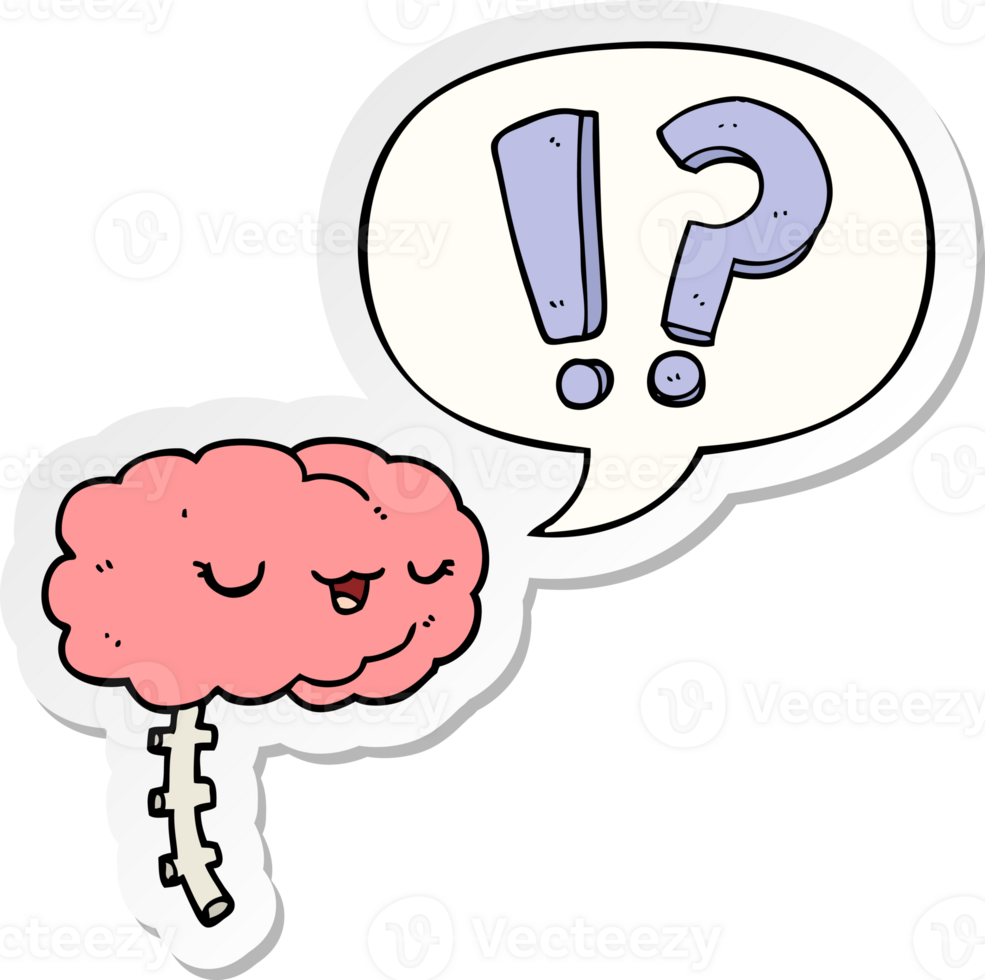 cartoon curious brain with speech bubble sticker png