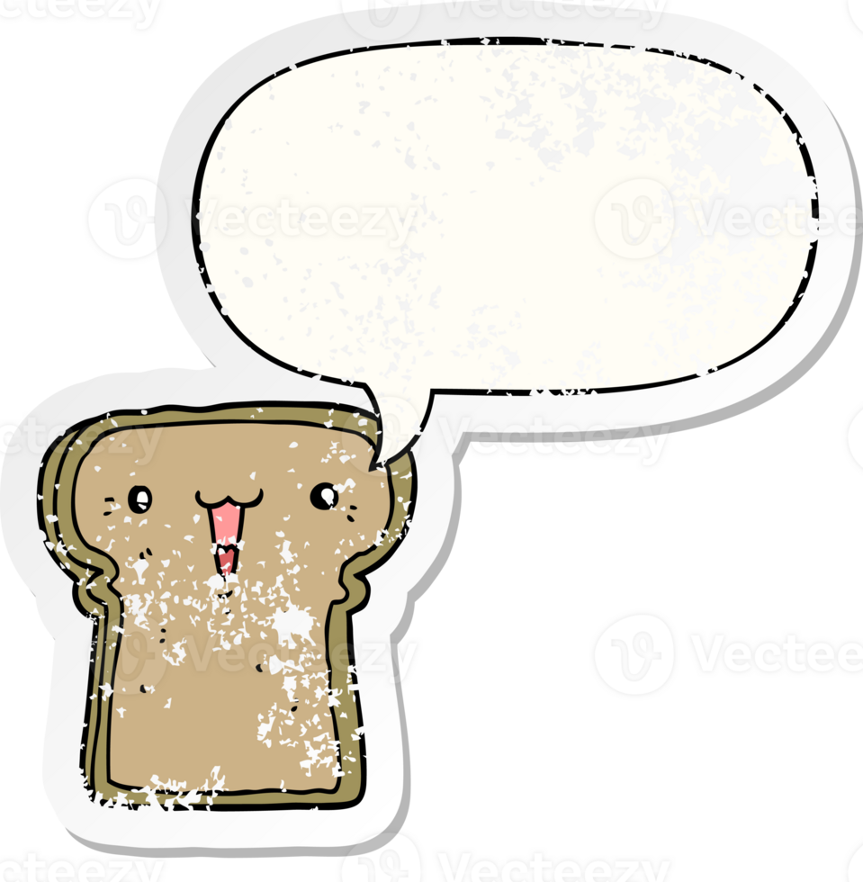 cute cartoon toast with speech bubble distressed distressed old sticker png