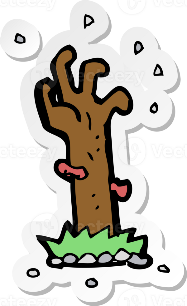 sticker of a cartoon zombie rising from grave png
