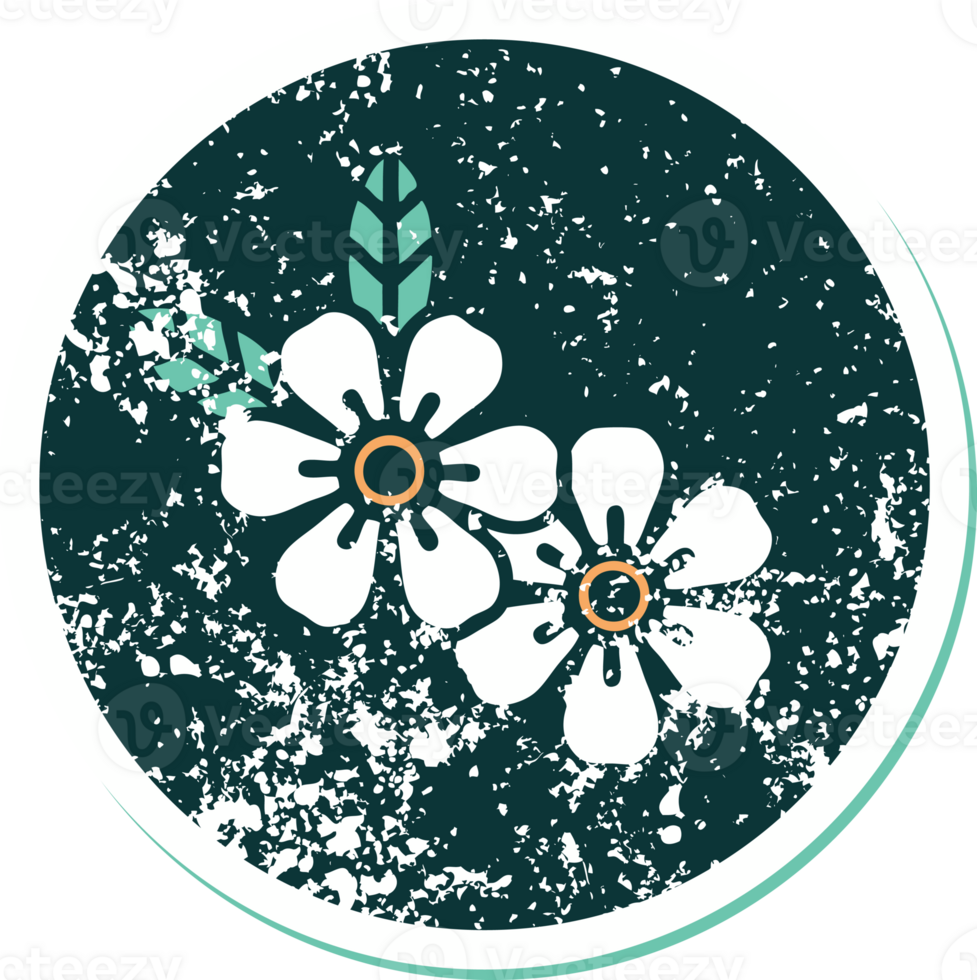 iconic distressed sticker tattoo style image of flowers png
