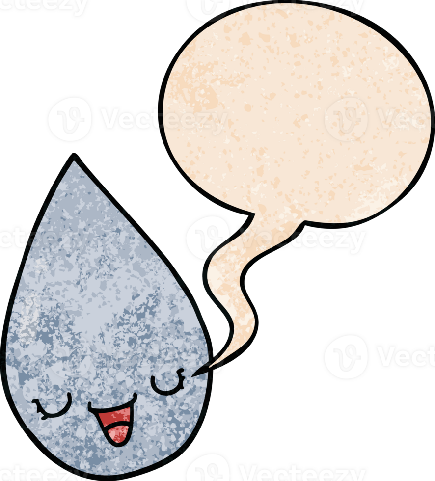 cartoon raindrop with speech bubble in retro texture style png