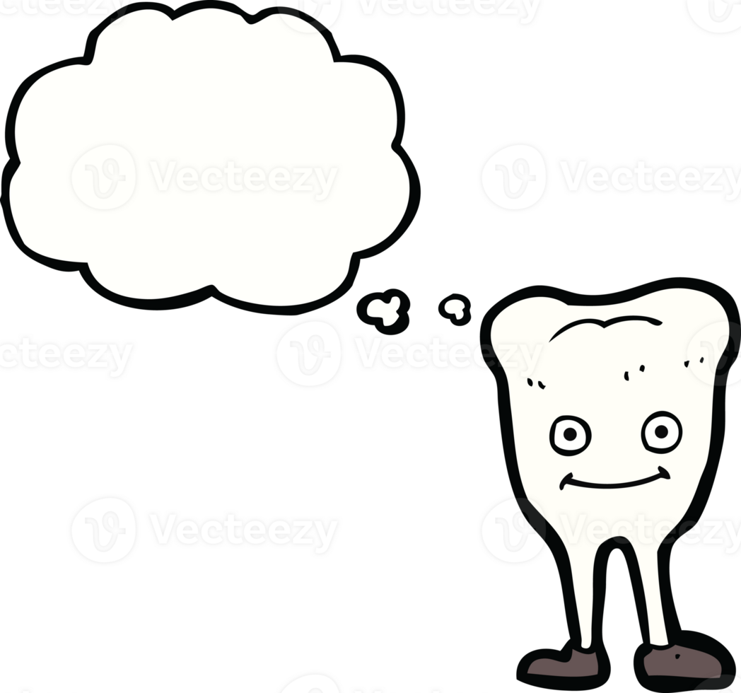 cartoon happy tooth with thought bubble png