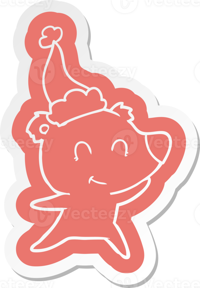 female bear quirky cartoon  sticker of a wearing santa hat png