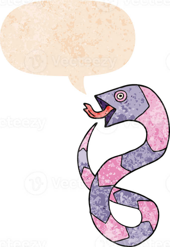 cartoon snake with speech bubble in grunge distressed retro textured style png