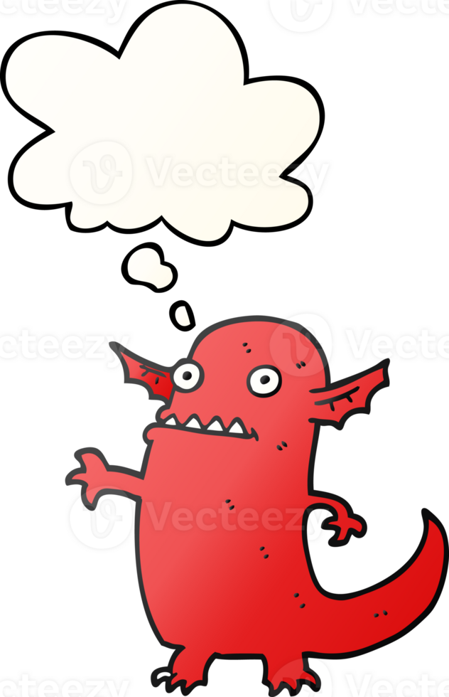 cartoon halloween monster with thought bubble in smooth gradient style png