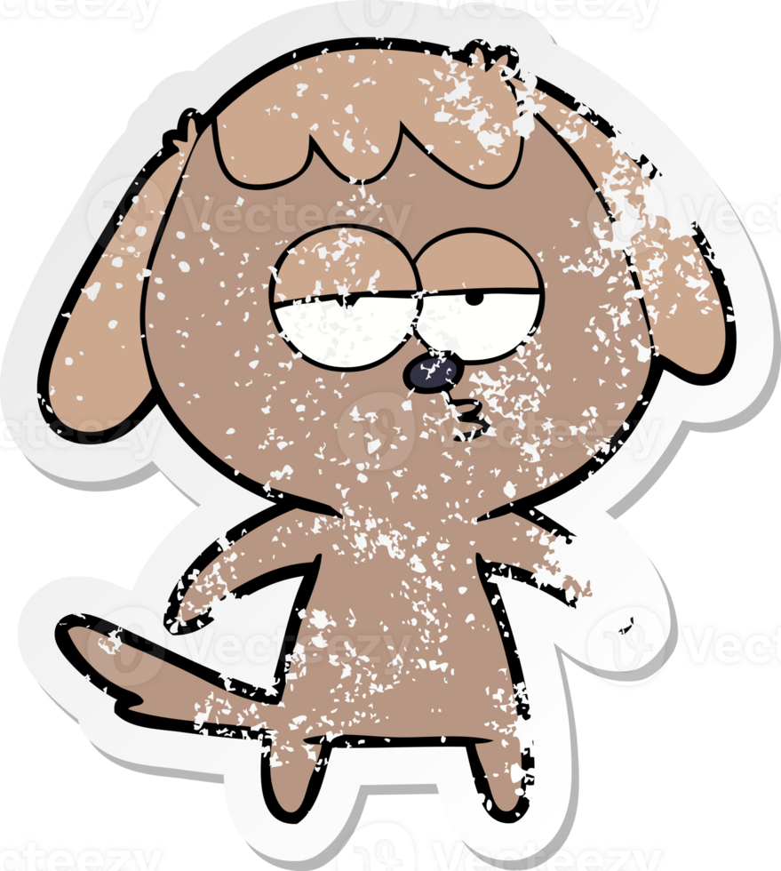 distressed sticker of a cartoon bored dog png