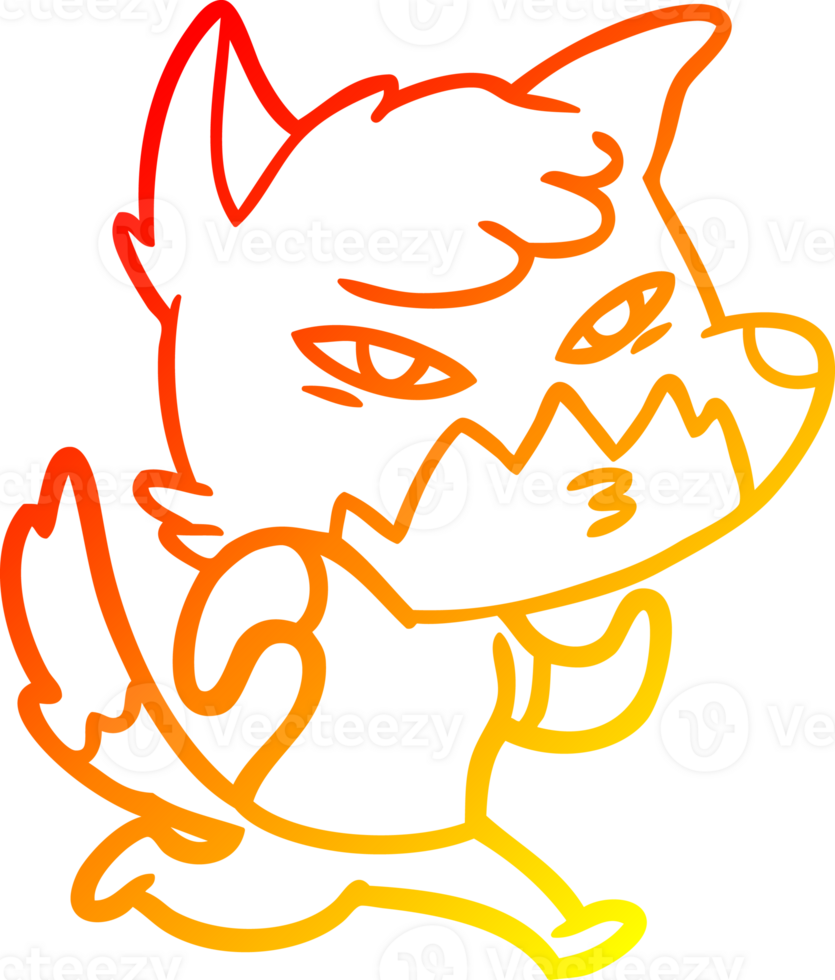 warm gradient line drawing of a clever cartoon fox png