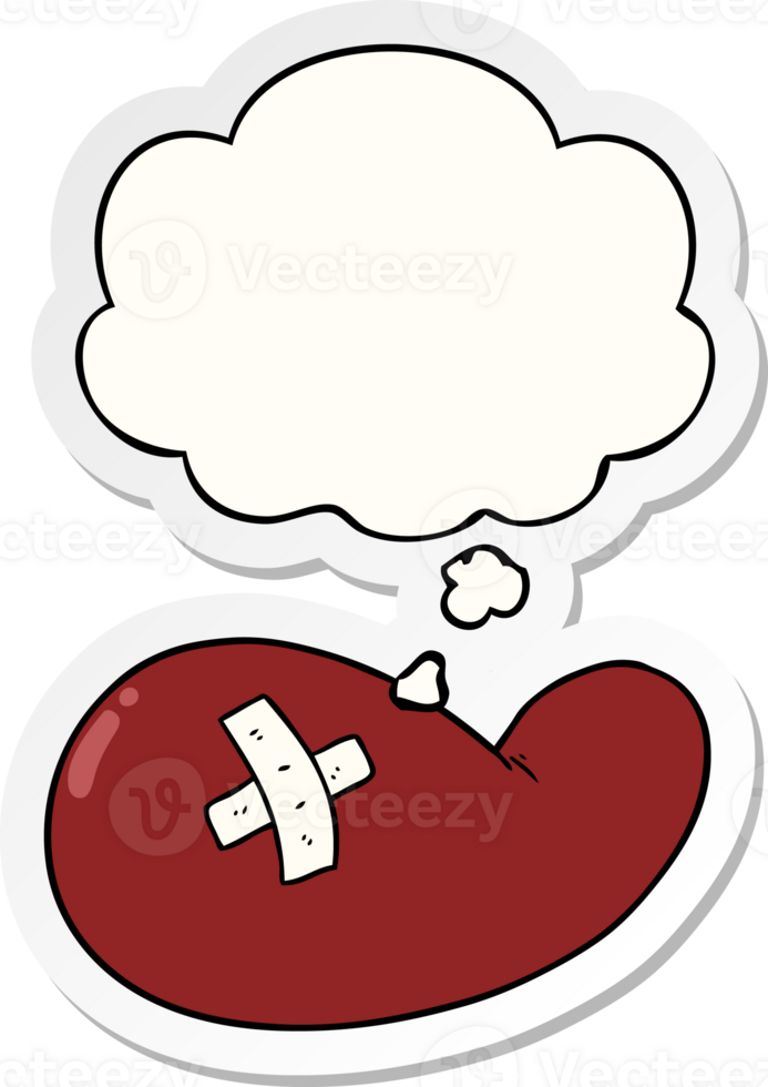 cartoon injured gall bladder with thought bubble as a printed sticker png