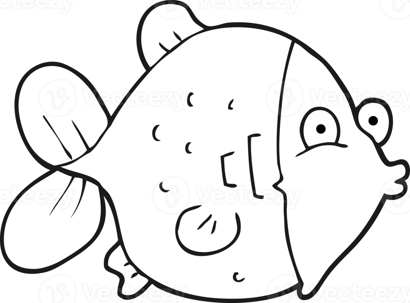 hand drawn black and white cartoon funny fish png