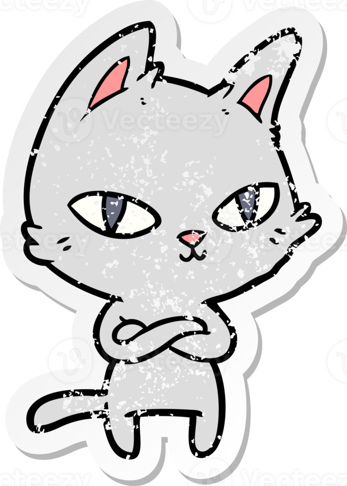 distressed sticker of a cartoon cat staring png