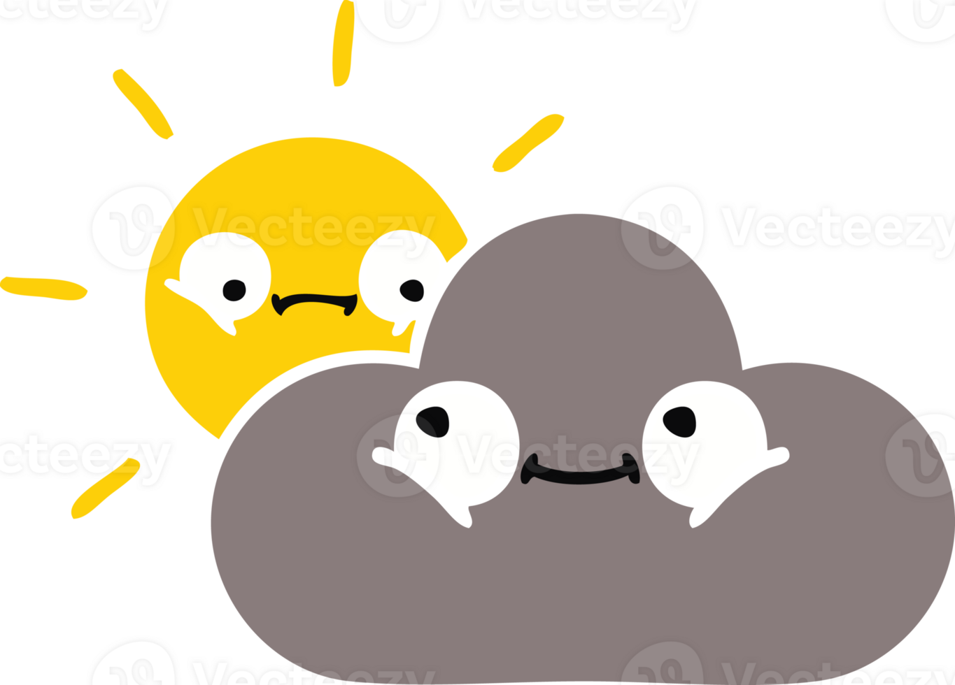 flat color retro cartoon of a storm cloud and sun png