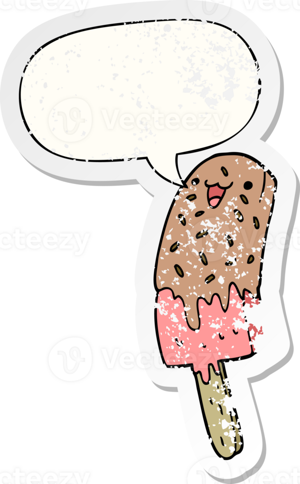 süß Karikatur glücklich Eis lolly mit Rede Blase betrübt betrübt alt Aufkleber png