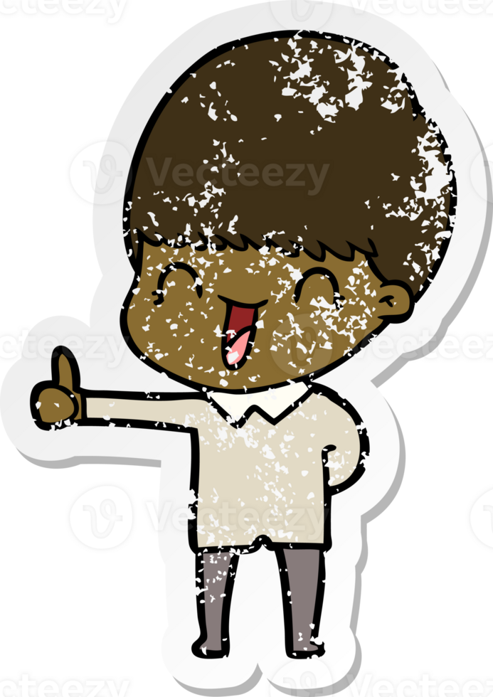 distressed sticker of a happy cartoon boy png