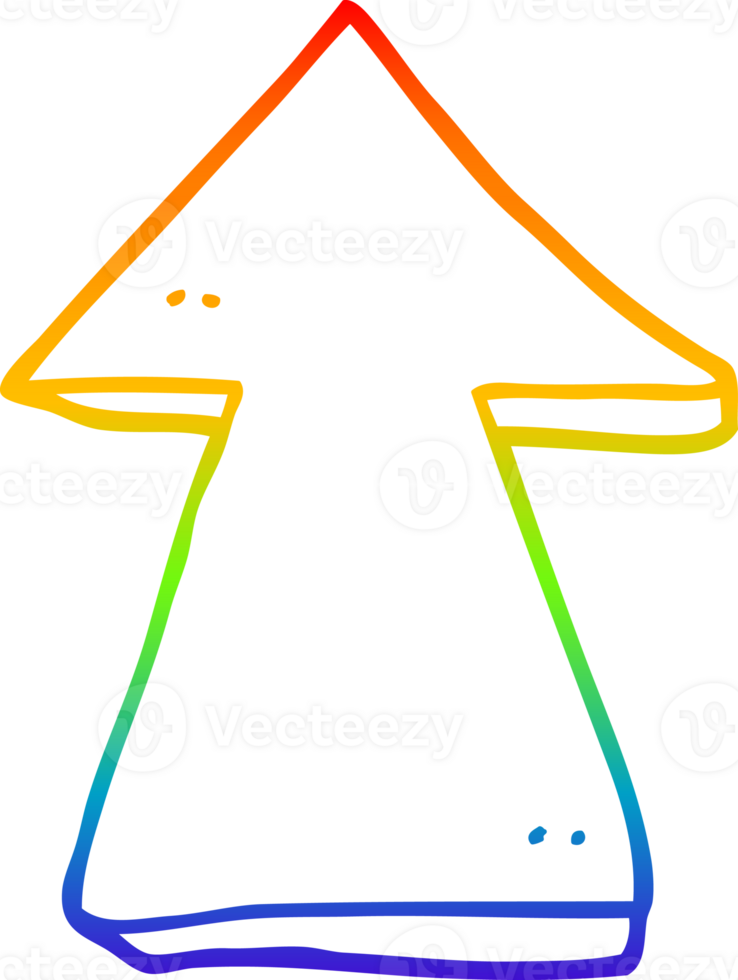 rainbow gradient line drawing of a cartoon pointing arrow png