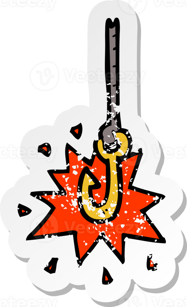 retro distressed sticker of a cartoon hook png