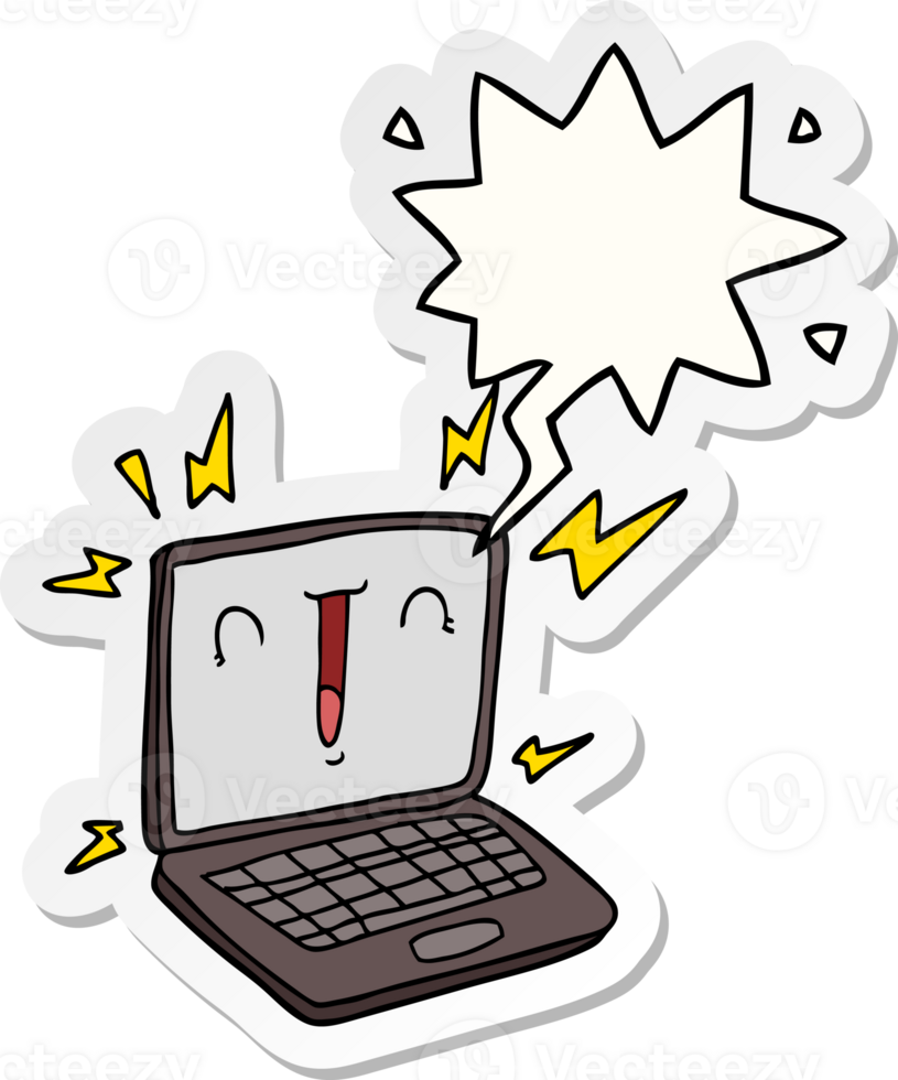 cartoon laptop computer with speech bubble sticker png