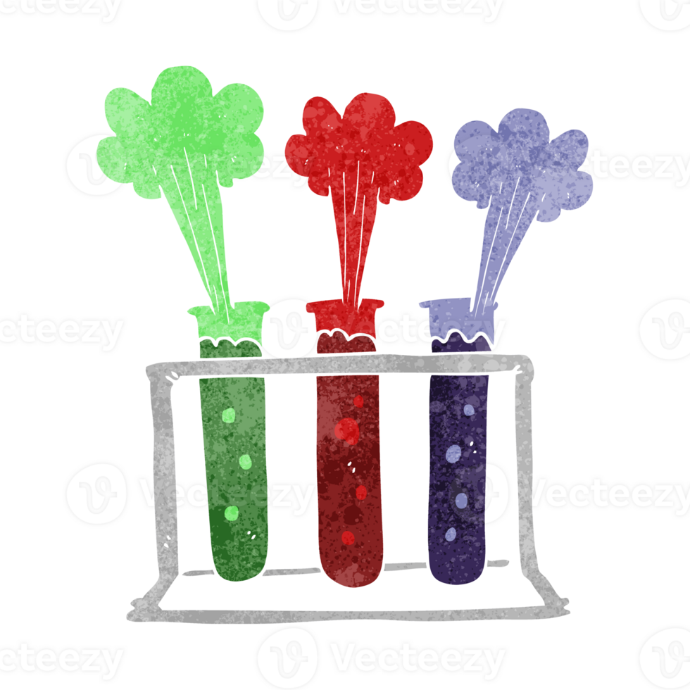 hand retro cartoon rack of test tubes exploding png