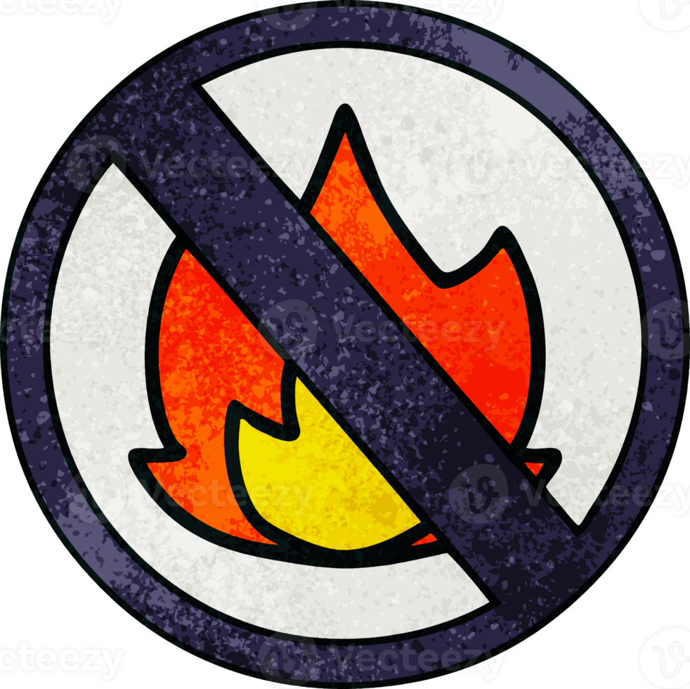 retro grunge texture cartoon of a no fire sign png