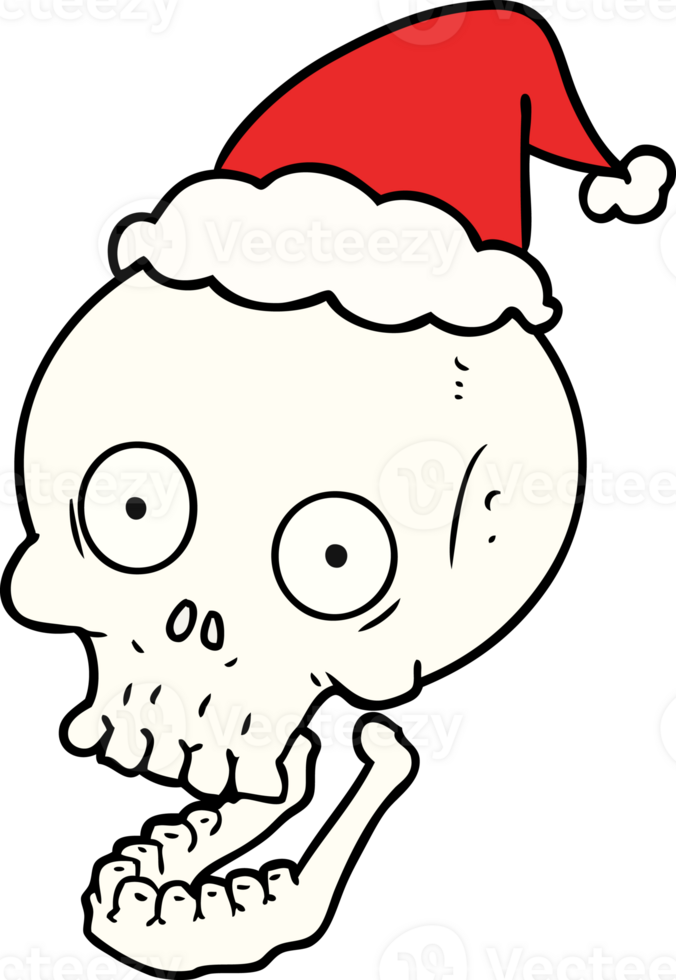 hand drawn line drawing of a skull wearing santa hat png