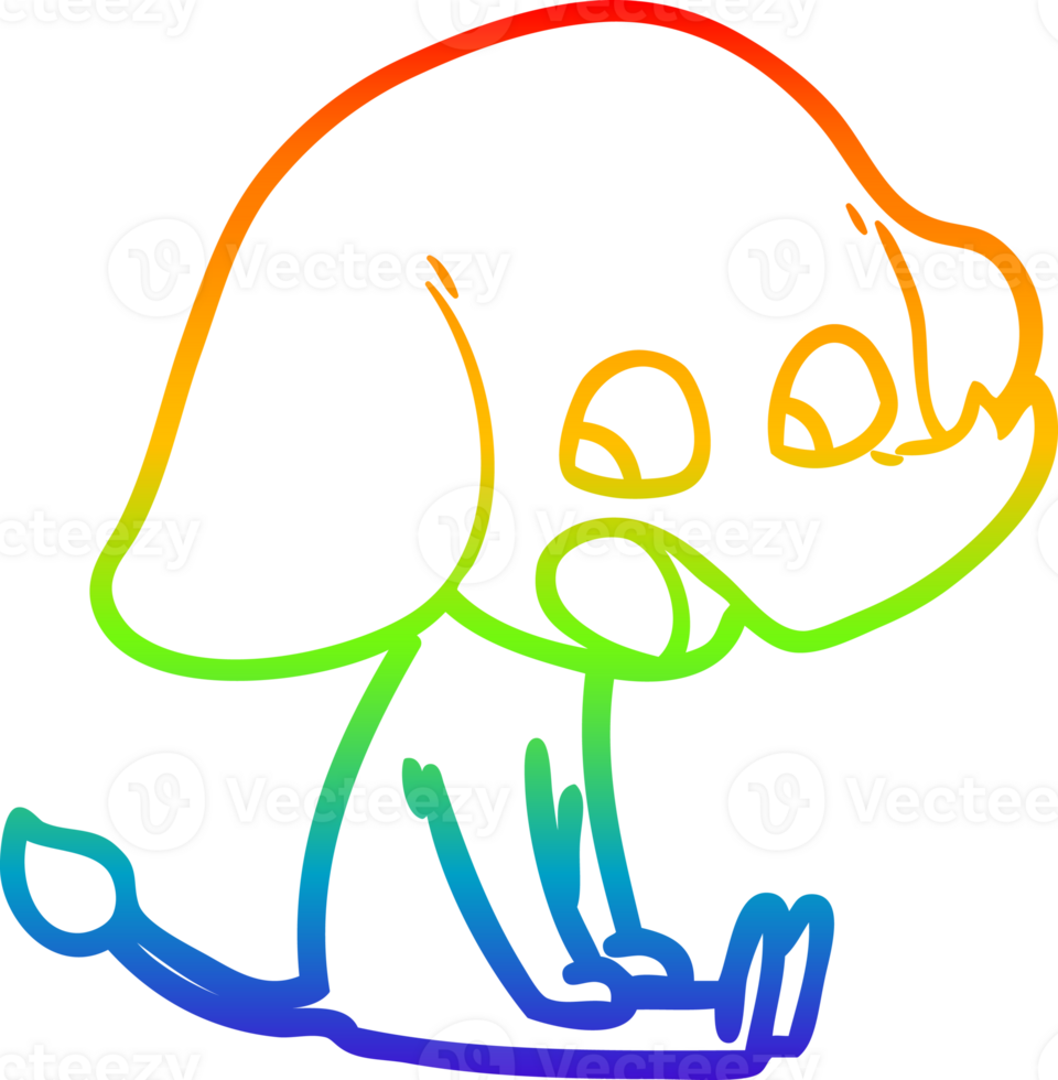 rainbow gradient line drawing of a cute cartoon elephant png