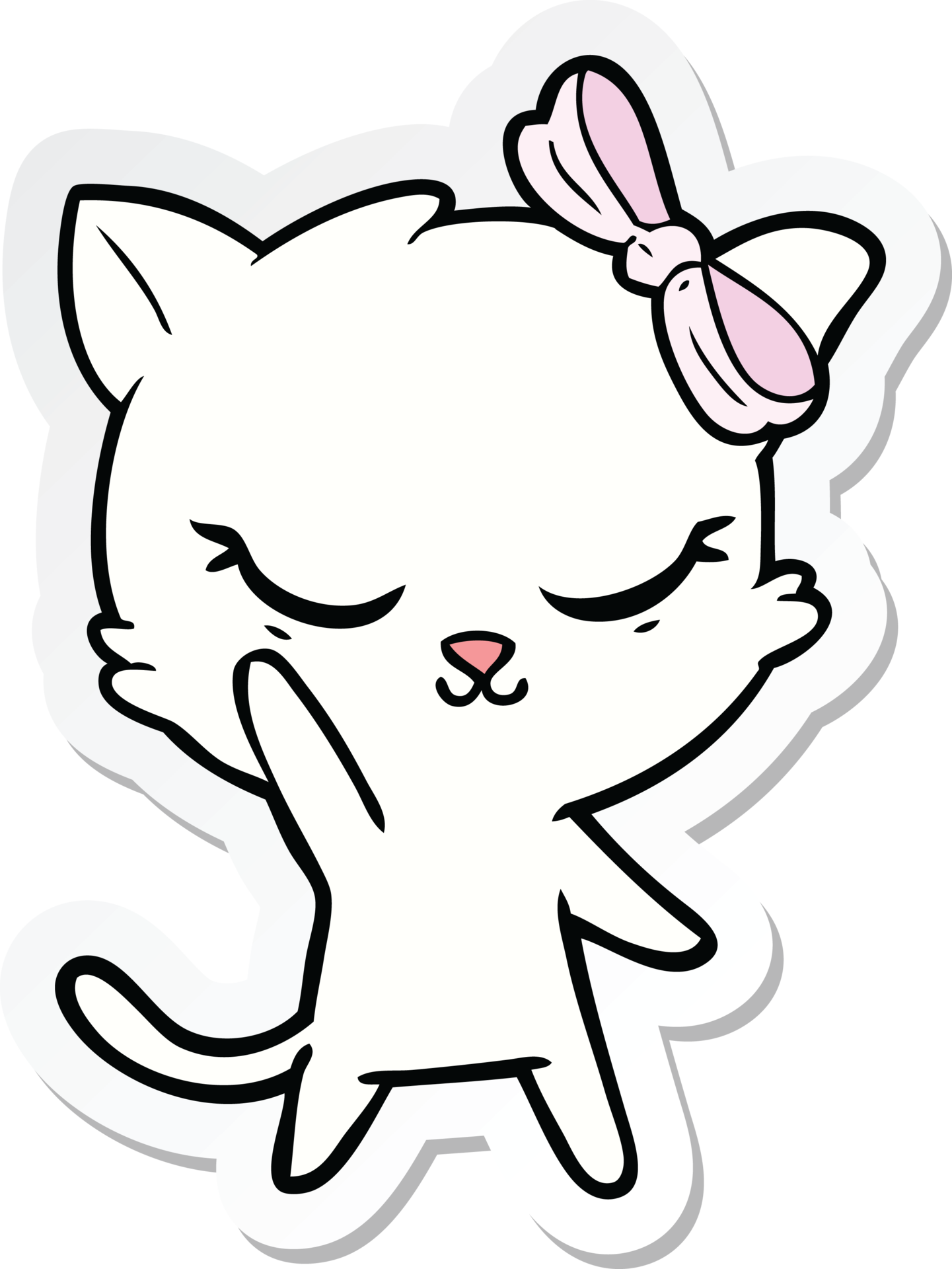 Pegatina De Un Lindo Gato De Dibujos Animados Con Lazo PNG