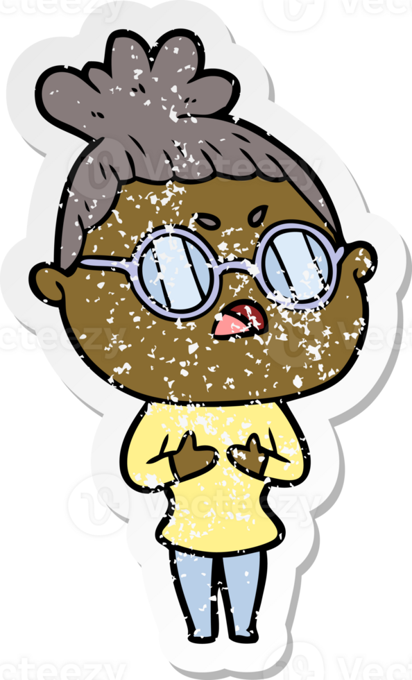 distressed sticker of a cartoon annoyed woman png