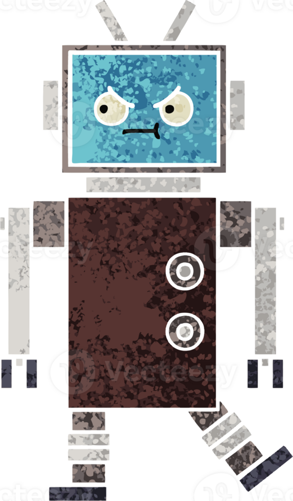retro illustration style cartoon of a robot png