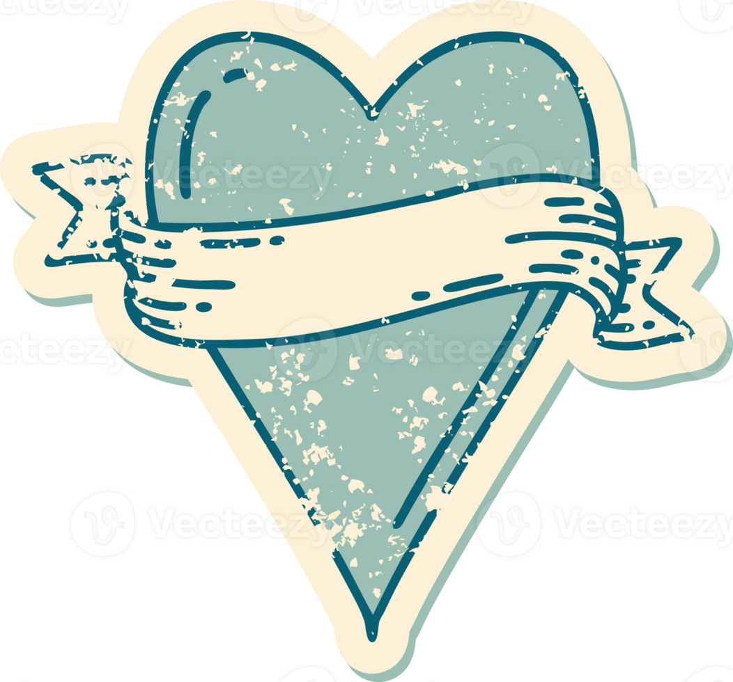 iconic distressed sticker tattoo style image of a heart and banner png