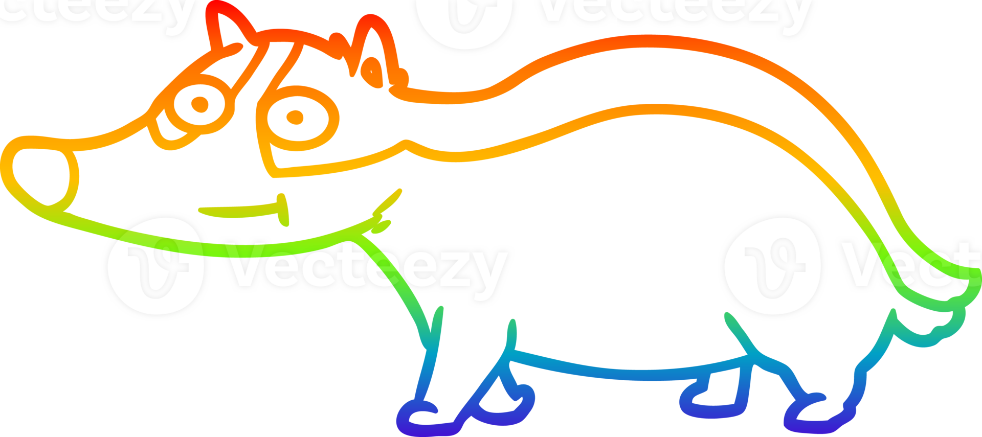 rainbow gradient line drawing of a cartoon friendly badger png