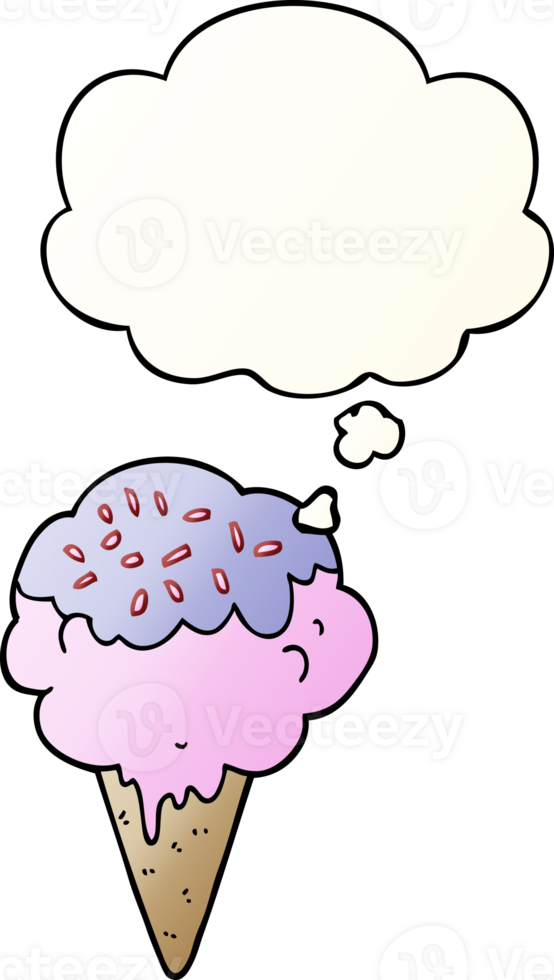 cartoon ice cream with thought bubble in smooth gradient style png