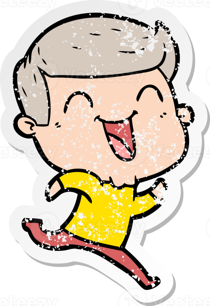 distressed sticker of a cartoon man laughing png