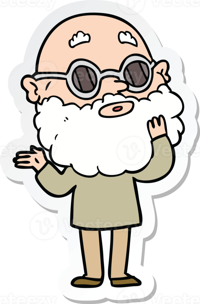 sticker of a cartoon curious man with beard and glasses png