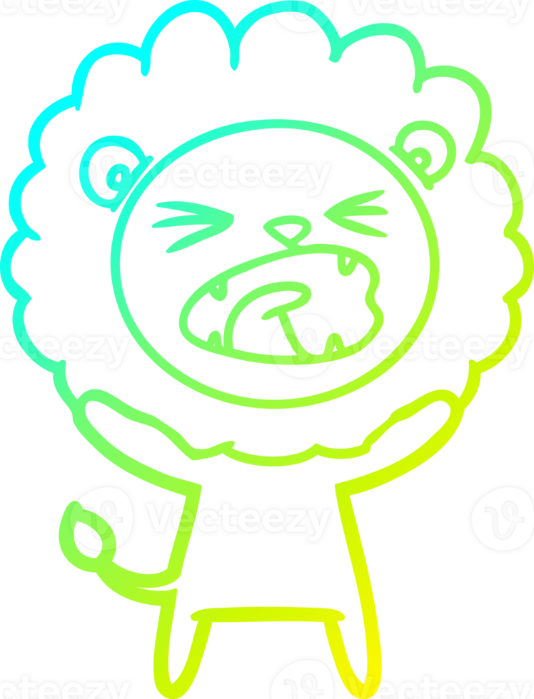 cold gradient line drawing of a cartoon lion png