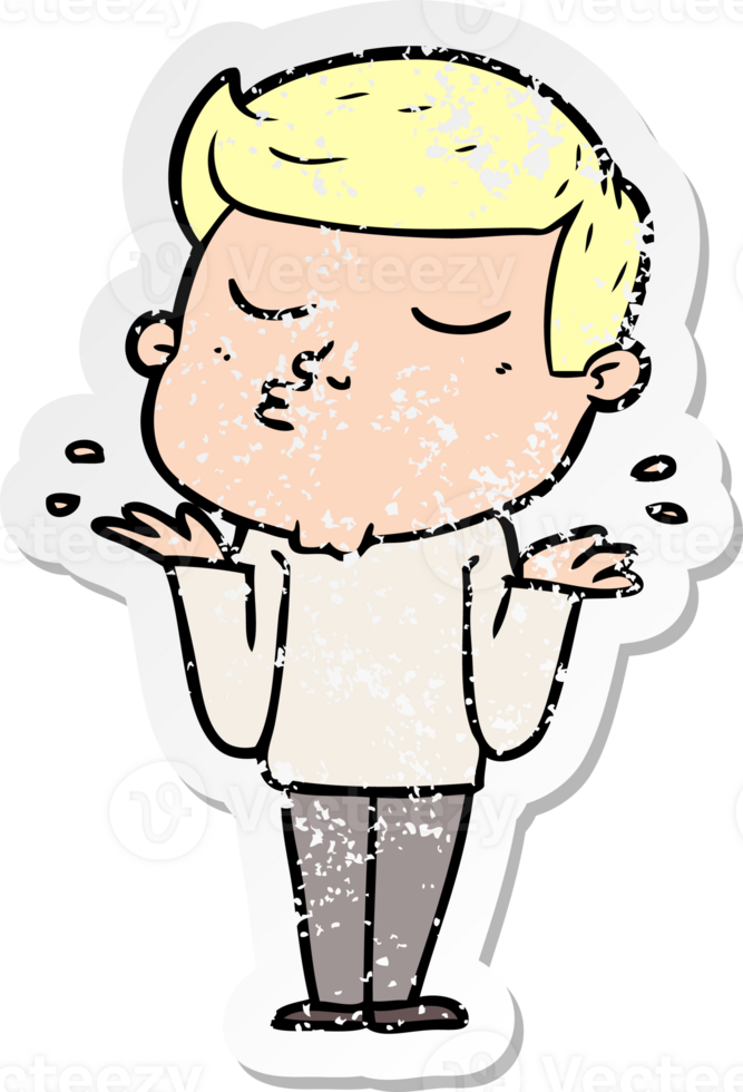 distressed sticker of a cartoon model guy pouting png