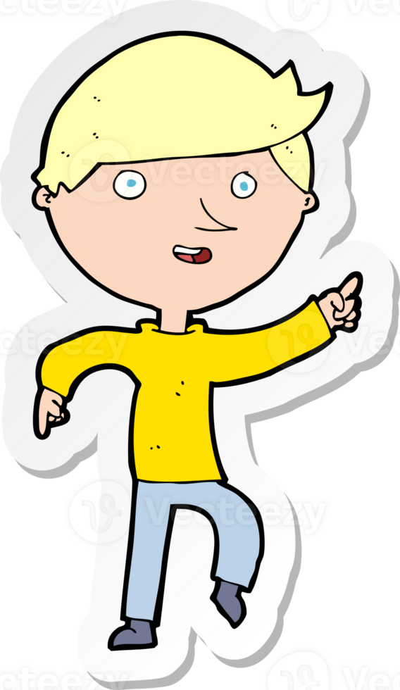 sticker of a cartoon happy pointing png