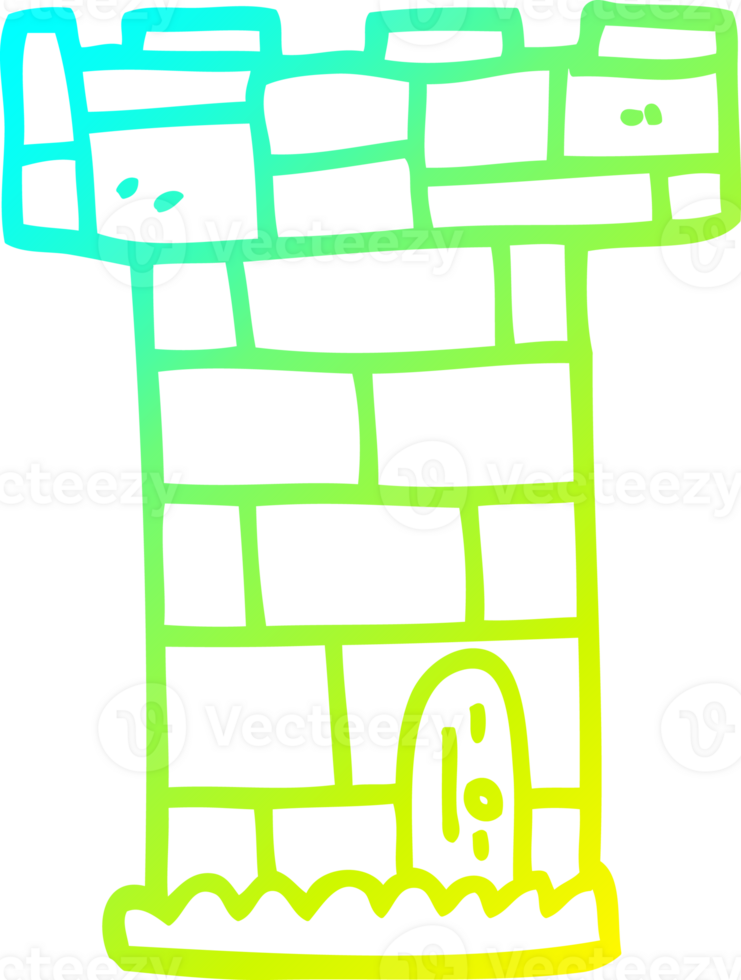cold gradient line drawing of a cartoon castle tower png
