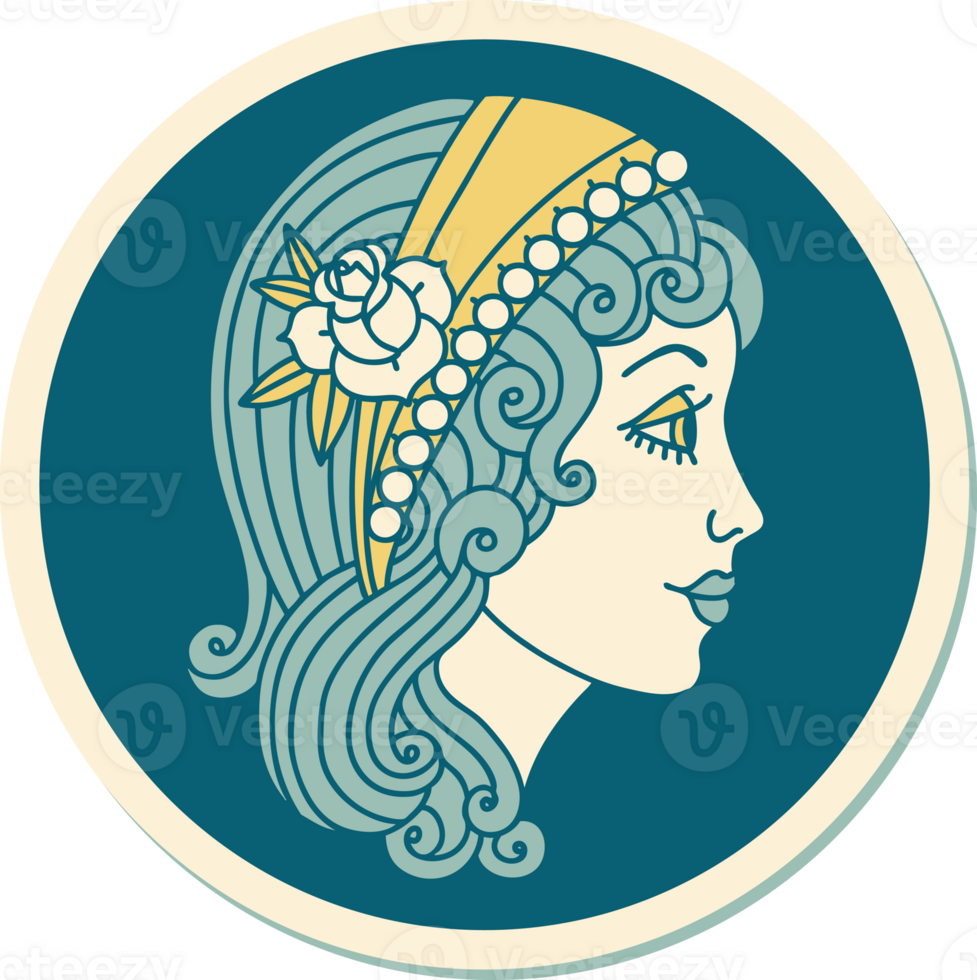 sticker of tattoo in traditional style of a gypsy head png