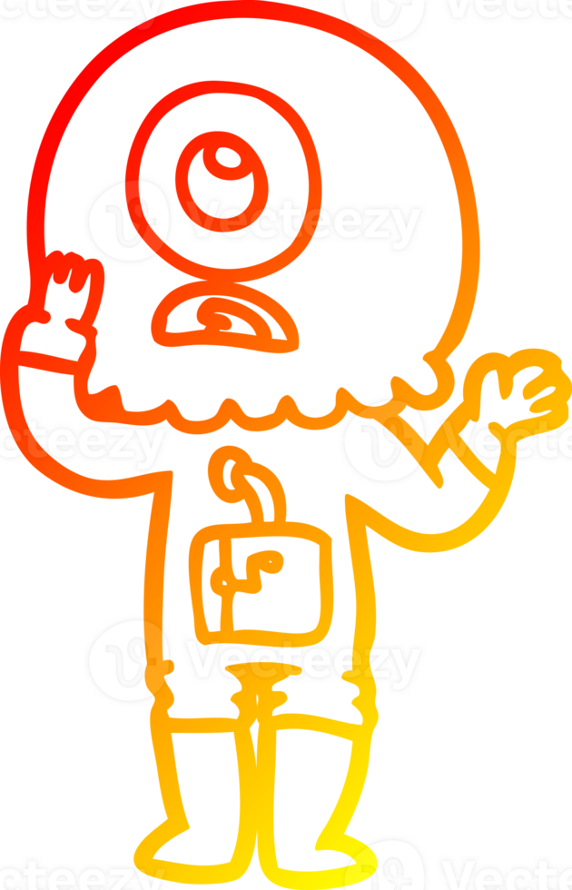 warm gradient line drawing of a worried cartoon cyclops alien spaceman png